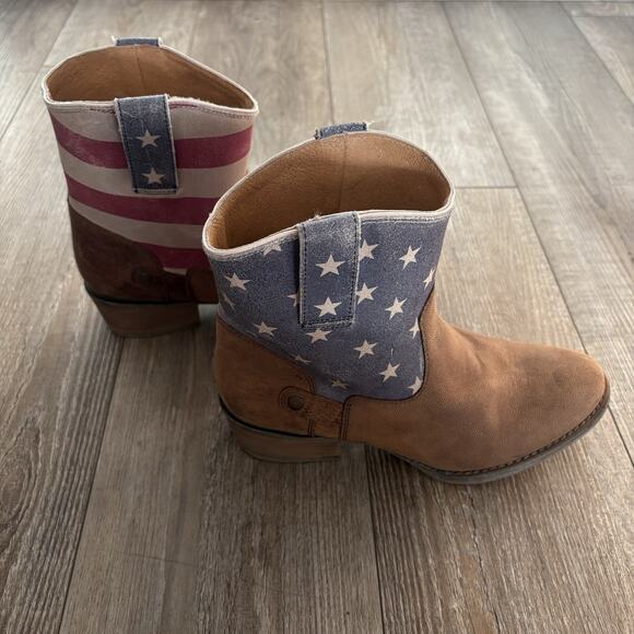 Women’s STERLING RIVER Cowboy Boots | Short | Size 8.5 M | Brown Stars & Stripes - Picture 6 of 12